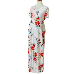 White & Pink Floral Maternity Gown - Size Large (New with Tags)